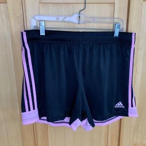 Women's Adidas Black Shorts, Pink Stripe, size XL